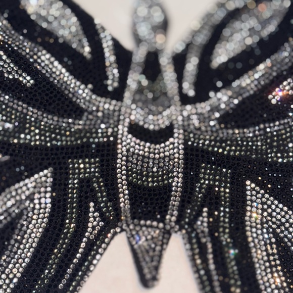 butterfly-shaped halter top features intricate black and silver detailing - Picture 5 of 13